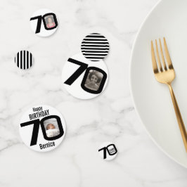 Feliz cumpleaños 70, confeti de papel de foto y no