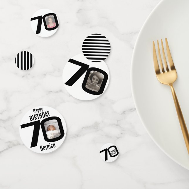 Feliz cumpleaños 70, confeti de papel de foto y no (Grupo)