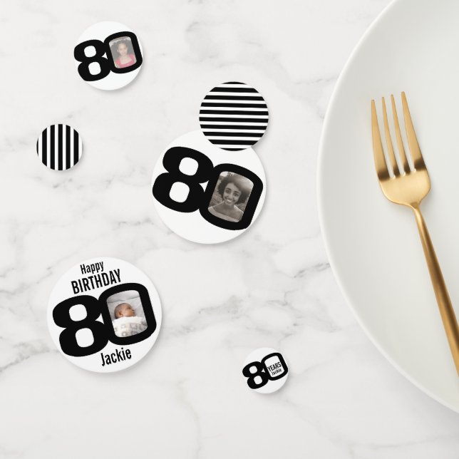 Feliz cumpleaños 80º nombre y foto papel confetti (Grupo)
