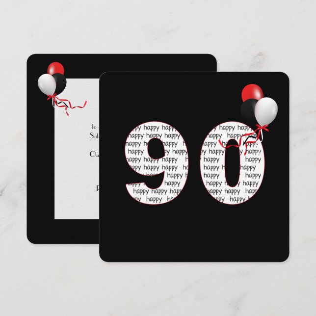 Feliz cumpleaños 90 a la invitación negra (Anverso / Reverso)