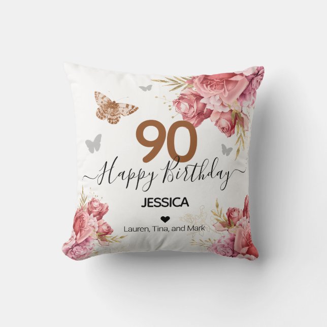 Feliz cumpleaños 90 Cojín decorativo personalizado (Anverso)