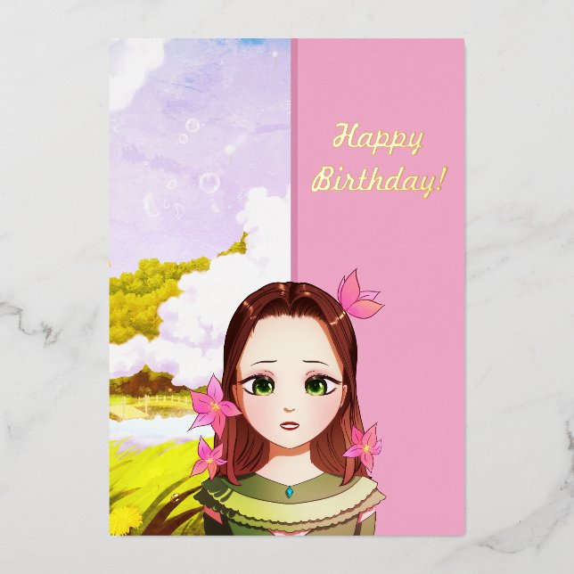 Feliz cumpleaños a la Chica Cute Anime Invitación (Anverso)