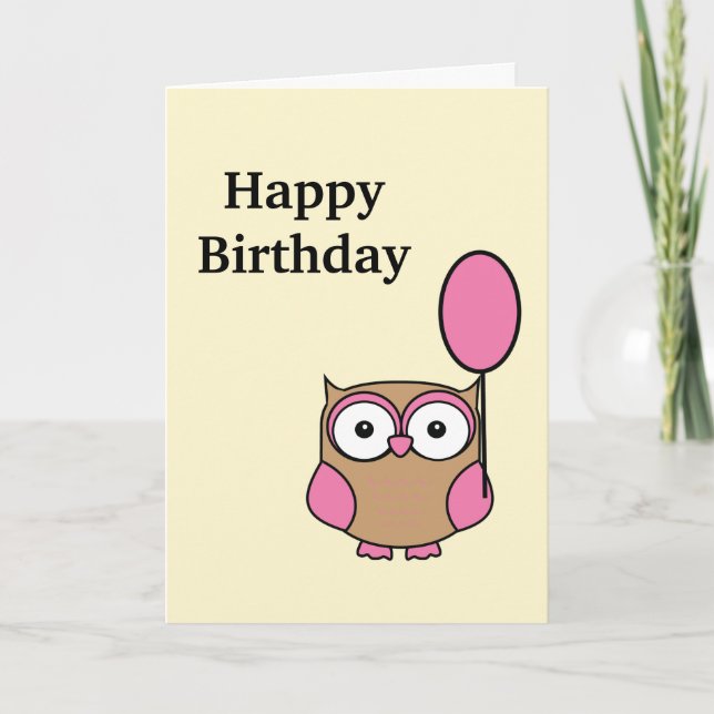 Feliz cumpleaños a la lechuza rosa y tarjeta de Ta (Anverso)