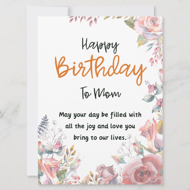 Feliz Cumpleaños A La Madre Tarjeta De Mensaje (Anverso)