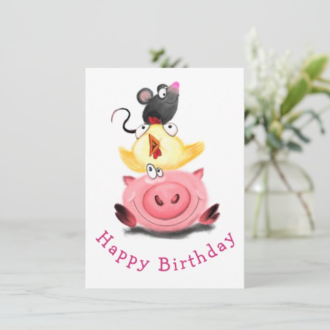 Feliz cumpleaños a los mejores amigos, chica y rat (Anverso de pie)