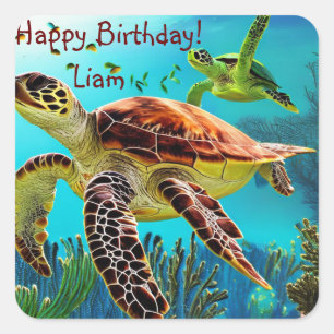 Feliz cumpleaños a los Pegatinas de tortugas marin
