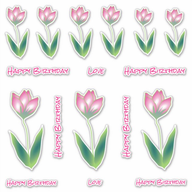 Feliz cumpleaños a los Pegatinas rosados de Tulip  (Anverso)