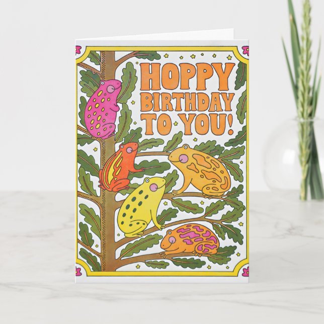 Feliz Cumpleaños a ti ranas tarjeta Letterpress (Anverso)