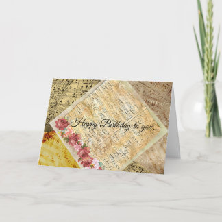 Feliz cumpleaños a tu tarjeta de música de hojas d