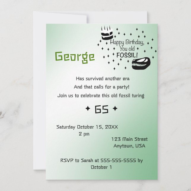 Feliz cumpleaños a tu vieja invitación fósil (Anverso)