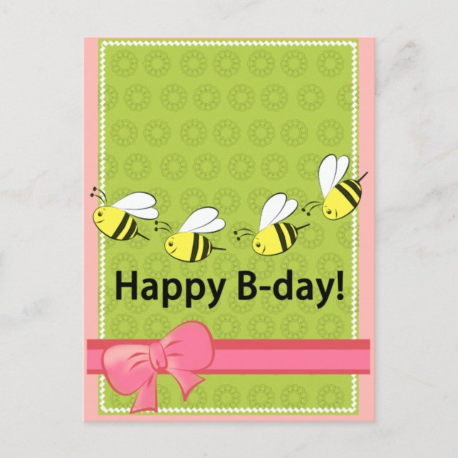 Feliz cumpleaños abejas tarjeta de diversión verde (Anverso)