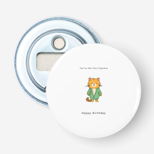 Feliz cumpleaños abridor de botellas, tema de gato (Anverso)