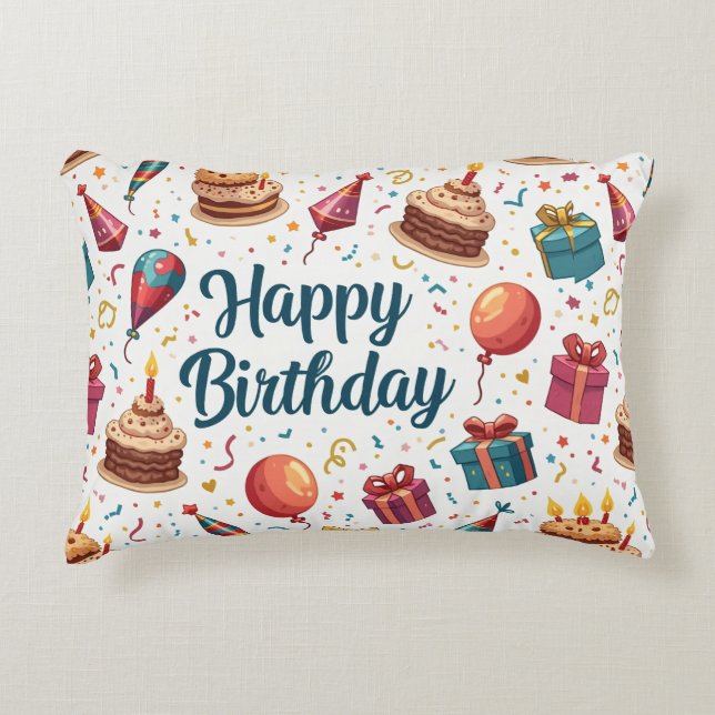 Feliz cumpleaños acento de almohada con globos (Anverso)