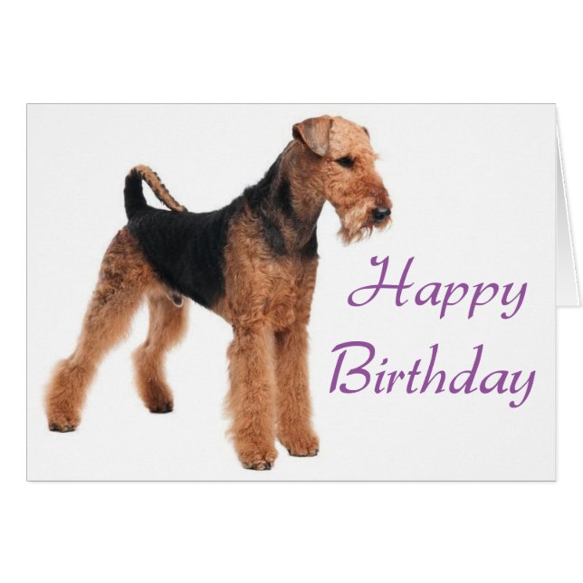 Feliz cumpleaños Airedale Terrier Puppy Perro Púrp (Anverso (Horizontal))