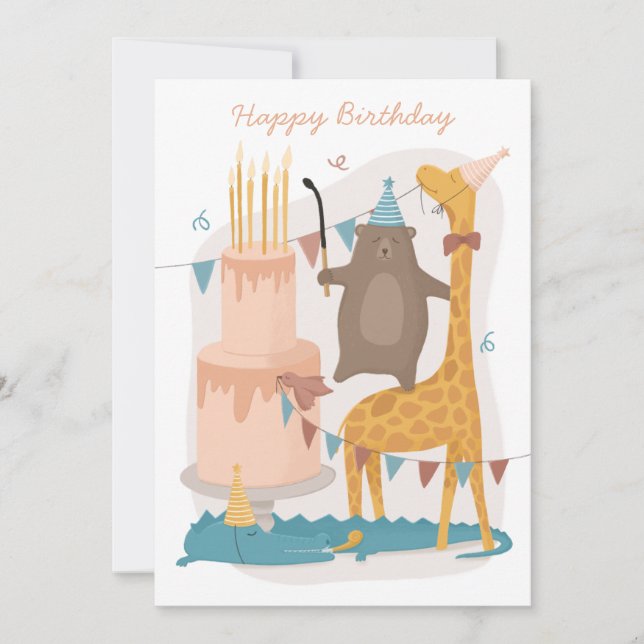 Feliz cumpleaños. Animales bonitos. Girafa de oso  (Anverso)