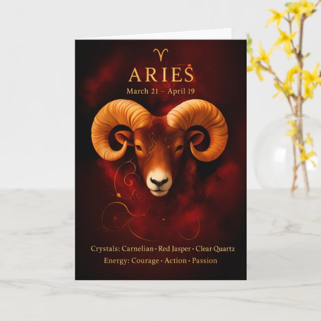 Feliz cumpleaños Aries | Tarjeta de Piedra de Naci (flor amarilla)