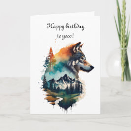 Feliz cumpleaños, aullante tarjeta de acuarela de