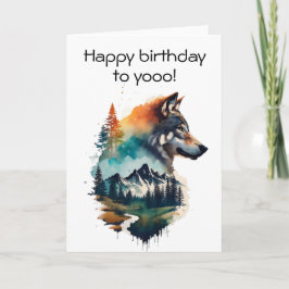 Feliz cumpleaños, aullante tarjeta de acuarela de 