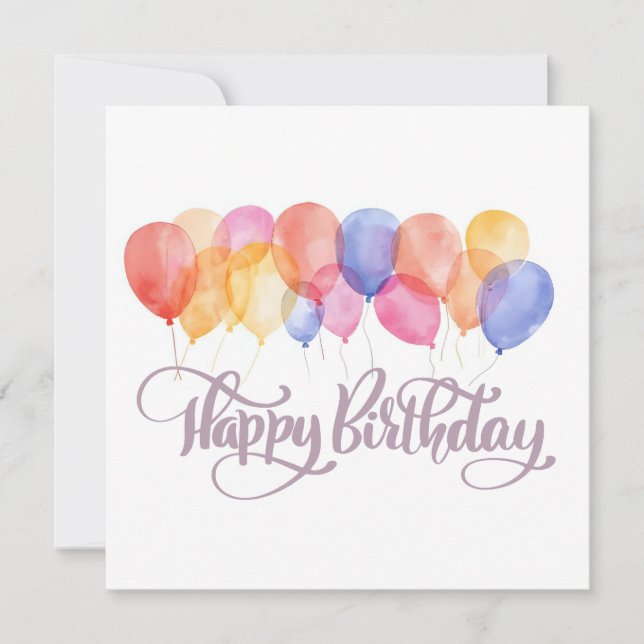 Feliz cumpleaños Balloons Watercolor Tarjeta de cu (Anverso)