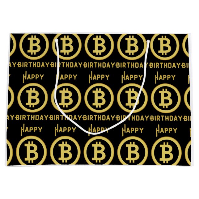 Feliz Cumpleaños Bolsa de Regalo Grande de Bitcoin (Anverso)