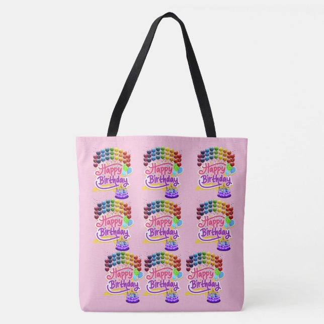 Feliz Cumpleaños Bolsa de Tote con Hombro Rosado (Anverso)