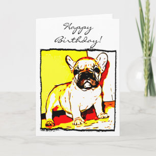 Feliz cumpleaños Bulldog francés tarjeta de bienve