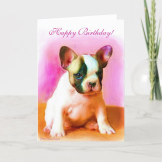 Feliz cumpleaños Bulldog francés tarjeta de bienve