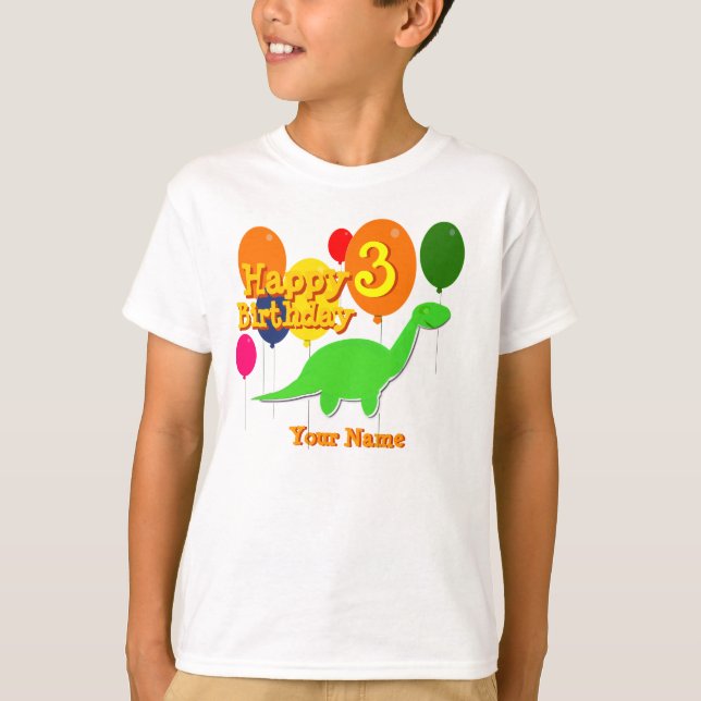Feliz cumpleaños camiseta de dinosaurios con globo (Anverso)