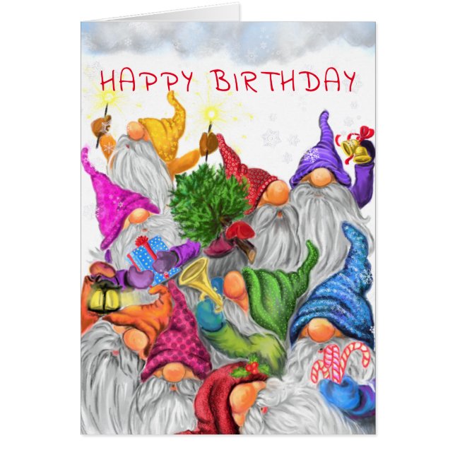 Feliz Cumpleaños Card Gnomes Paty Fun (Frente)