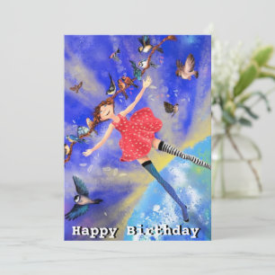 Feliz Cumpleaños - Chica Feliz con Pájaros