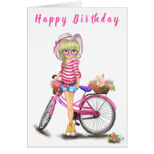 Feliz cumpleaños, Chica rubio con bicicleta rosa