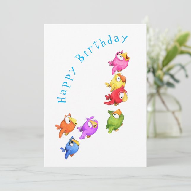 Feliz cumpleaños - coloridas y felices aves volado (Anverso de pie)