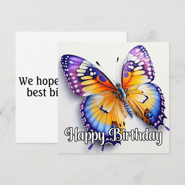 Feliz cumpleaños, colorido arte de mariposa (Anverso / Reverso)