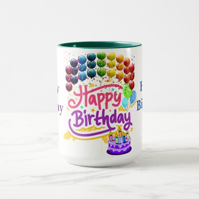 Feliz cumpleaños colorido dos tazas de café (Centro)