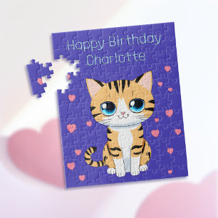 Feliz cumpleaños con el rompecabezas del gato de l