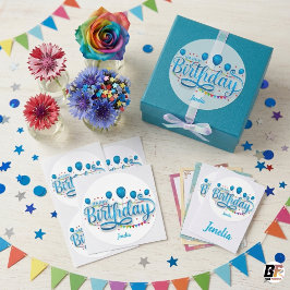 "Feliz Cumpleaños" con etiqueta de nombre minimali