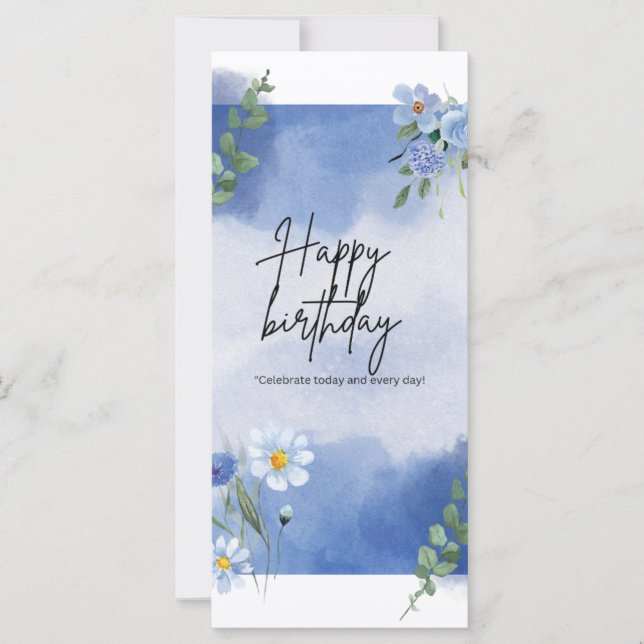 "Feliz cumpleaños con flores azules" (Anverso)