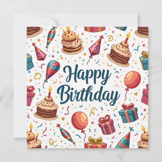 Feliz cumpleaños con globos y pasteles (Anverso)