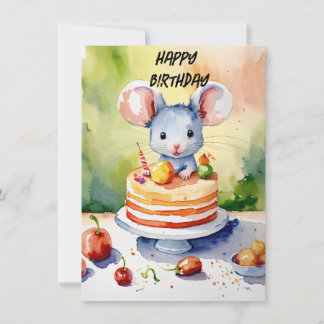 Feliz cumpleaños con tarjeta de ratón pequeño