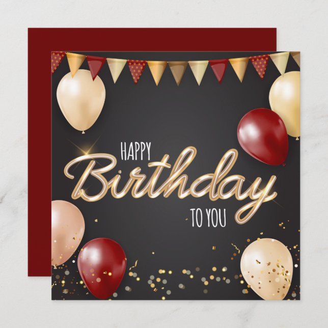 Feliz cumpleaños con tarjeta dorada y roja (Anverso / Reverso)