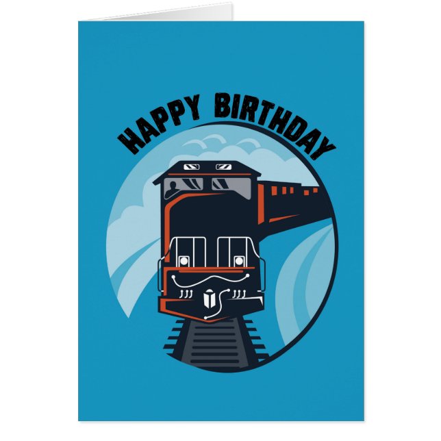 Feliz cumpleaños con tren, general, azul (Frente)