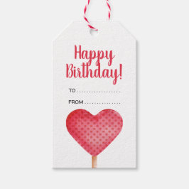 Feliz cumpleaños corazón rojo con lunares Etiqueta