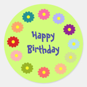 Feliz cumpleaños, corona de flores pegatina