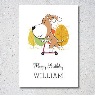 Feliz cumpleaños Cute Dog Puppy Kick Scooter Card 