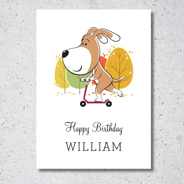 Feliz cumpleaños Cute Dog Puppy Kick Scooter Card  (Subido por el creador)