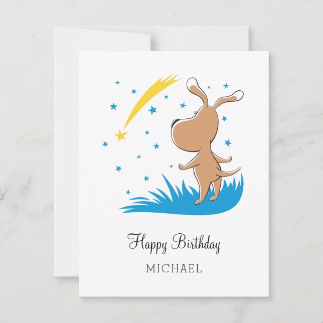 Feliz cumpleaños Cute Dog Puppy Shooting Star Card (Anverso)
