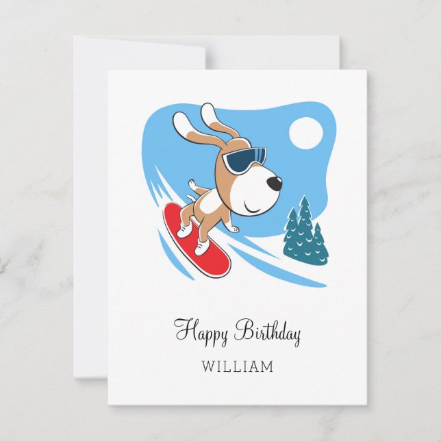 Feliz cumpleaños Cute Dog Puppy Snowboard Tarjeta  (Anverso)