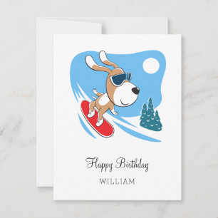 Feliz cumpleaños Cute Dog Puppy Snowboard Tarjeta
