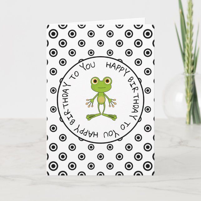 Feliz cumpleaños Cute Frog Tarjeta blanca y negra (Anverso)