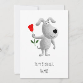 Feliz cumpleaños Cute Puppy Dog Red Rose Card